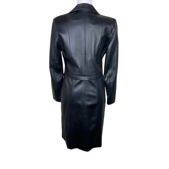 Poleci Lamb Leather Long Fitted Fully Lined Trench Coat Black Size S - Picture 2 of 13
